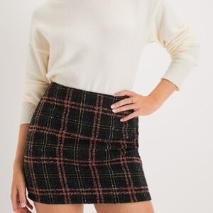Lulus Timelessly Cute Black And Pink Plaid Tweed Mini Skirt - Size XL